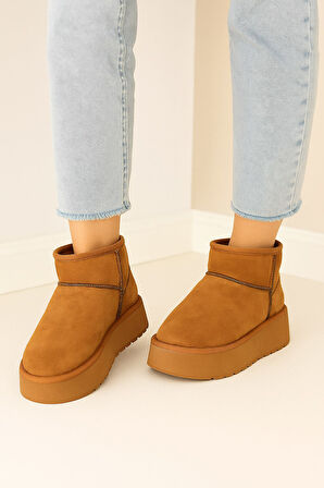 Günlük Kadın Bot Kalın Taban Ultra Mini Süet Bot Kışlık Bootie 400U