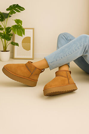 Günlük Kadın Bot Kalın Taban Ultra Mini Süet Bot Kışlık Bootie 400U