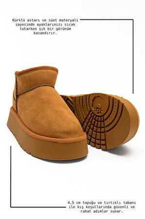 Günlük Kadın Bot Kalın Taban Ultra Mini Süet Bot Kışlık Bootie 400U