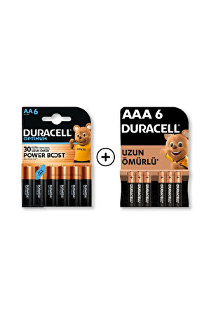Optimum AA Alkalin Kalem Pil 6’lı Paket + AAA Alkalin İnce Kalem Pil 6'lı Paket