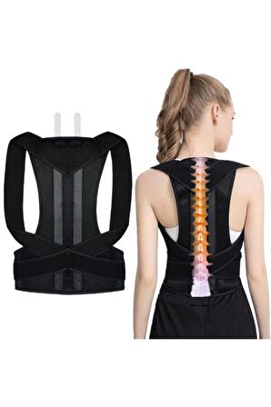 Unisex Siyah  Spor Balenli   Bel Omuz Sırt Kemeri Aparatı Dik Duruş Korsesi
