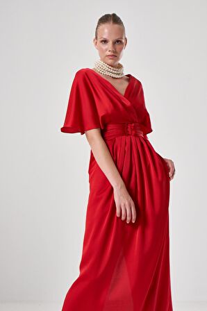 Kadın Kırmızı Yarasa Kol Abiye 1924