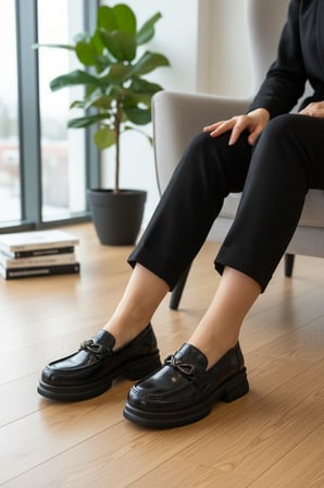 Enoch Kadın Füme Zincir Aksesuarlı Rugan Dokulu Comfort Taban Loafer