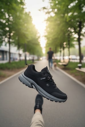 Enoch Erkek Siyah Kalın Tabanlı Günlük Outdoor Ayakkabısı - Suya Dayanıklı Yürüyüş Sneaker