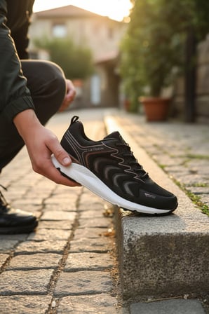 Enoch Erkek Siyah Detaylı Spor Ayakkabı - Yüksek Taban Yürüyüş Sneaker