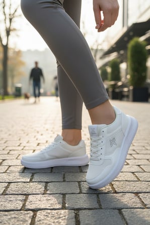 Enoch Kadın Spor Ayakkabı Amblem İşlemeli Fileli Düz Tabanlı Sneaker Spor 