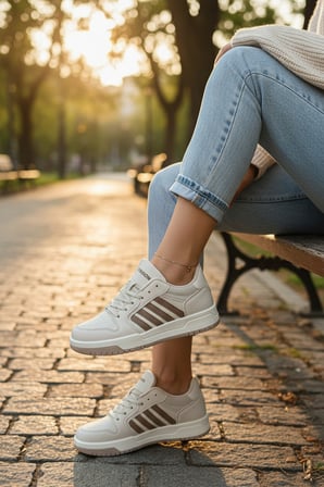 Enoch Kadın Spor Ayakkabı Şeritli Kauçuk Görünümlü Tabanlı Casual Sneaker