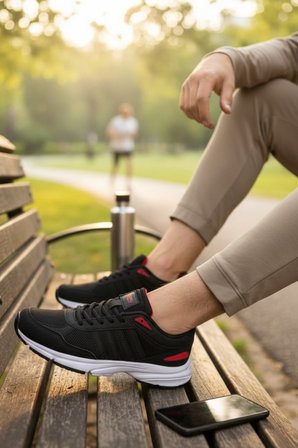 Enoch Erkek Spor ve Yürüyüş Ayakkabısı Tam Ortopedik Tabanlı Fileli ve Şeritli Rahat Model