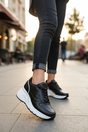 Enoch Kadın Gizli Dolgu Spor Ayakkabı Simli Panel Tabanlı  Sneaker