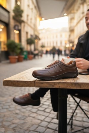 Enoch Hakiki Deri Kahverengi Dikiş Detaylı Erkek Sneaker Ayakkabı Ortopedik Taban