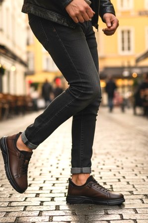 Enoch Hakiki Deri Klasik Bağcıklı Erkek Sneaker Ayakkabı Ortopedik Taban