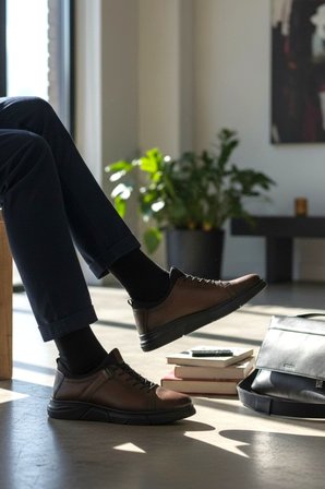 Enoch Hakiki Deri Klasik Bağcıklı Erkek Sneaker Ayakkabı Ortopedik Taban
