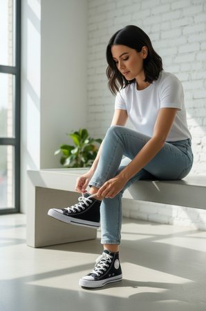 Enoch Kadın Boğazlı Bilekli Canvas ve Bez Bağcıklı Rahat Günlük Sneaker Spor Ayakkabı