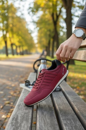 Enoch Unisex Bordo Çoklu Yan Şerit Detaylı ve Bağcıklı Spor Ayakkabı
