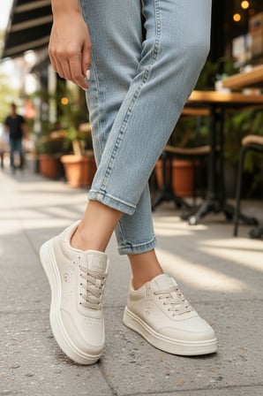 Enoch Kadın Spor Ayakkabı Amblem Detaylı Ve Ortopedik Düz Tabanlı Casual Sneaker
