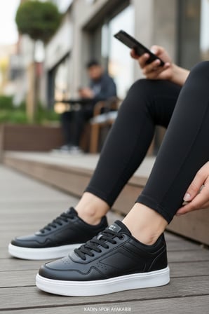 Enoch Unisex Siyah Suni Deri Spor Ayakkabı Beyaz Düz Tabanlı Ve Perfore Detaylı Günlük Casual Sneaker