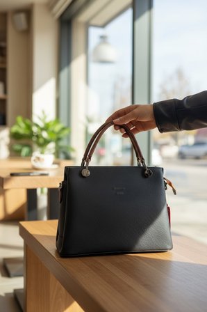 Enoch Kadın El ve Omuz Çantası Floter Dokulu Minimalist Klasik ve Kontrast Saplı El Çantası