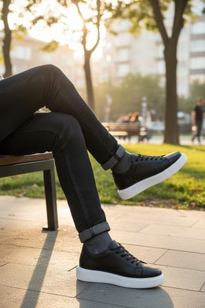 Enoch Erkek Floter Deri Dokulu Hafif Yüksek Tabanlı Klasik Sneaker Comfort Ayakkabı