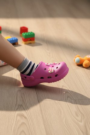 Enoch Kız Çocuk Ayıcık Figürlü ve Kalp Aksesuar Detaylı Ortopedik Hafif Sabo Terlik