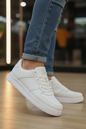 Enoch Erkek Deri Dokulu Hafif Kalın Tabanlı Bağcıklı Klasik Günlük Spor Ayakkabı Sneaker