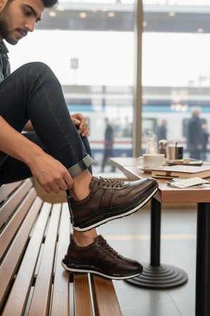 Enoch Erkek Hakiki Deri Yüksek Esnek Tabanlı Günlük Spor Ayakkabı Sneaker