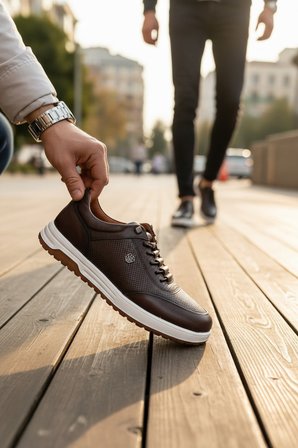 Enoch Erkek Hakiki Deri Ortopedik Kalın Taban Perforeli Casual Spor Ayakkabı