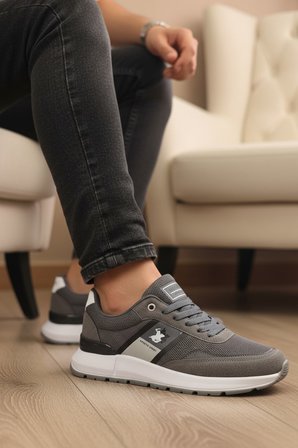 Enoch Erkek Süet ve File Dokulu Hafif Kalın Tabanlı Bağcıklı Günlük Spor Ayakkabı Sneaker