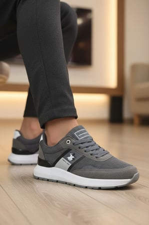 Enoch Erkek Süet ve File Dokulu Hafif Kalın Tabanlı Bağcıklı Günlük Spor Ayakkabı Sneaker