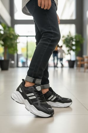 Enoch Kadın Siyah Klasik Şeritli ve Kalın Tabanlı Rahat Günlük Sneaker Spor Ayakkabı