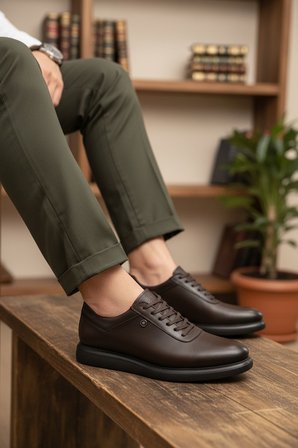 Enoch Erkek Deri Grogren Dokulu ve Bağcıklı Rahat Günlük Casual Ayakkabı