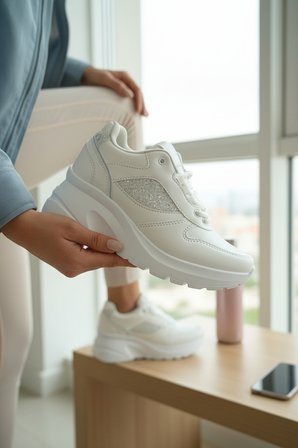 Enoch Kadın Gizli Dolgu Spor Ayakkabı Simli Panel Tabanlı  Sneaker