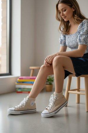 Enoch Kadın Boğazlı Bilekli Canvas ve Bez Bağcıklı Rahat Günlük Sneaker Spor Ayakkabı