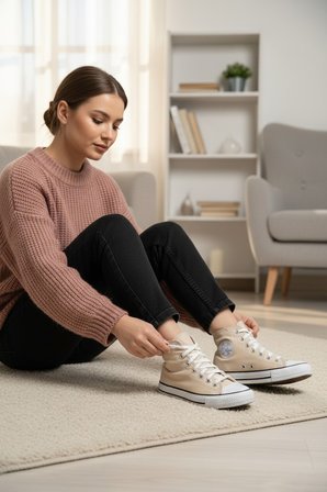 Enoch Kadın Boğazlı Bilekli Canvas ve Bez Bağcıklı Rahat Günlük Sneaker Spor Ayakkabı