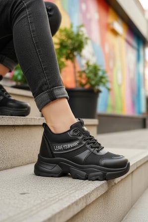 Enoch Kadın Gizli Dolgu Topuk Spor Ayakkabı  Baskı Detaylı File Saya Ve Yüksek Tabanlı Sneaker