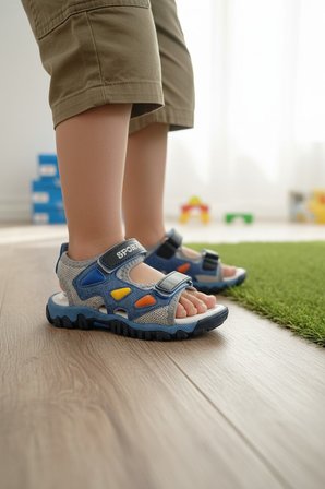 Enoch Çocuk Çoklu Cırt Cırtlı Bantlı Ortopedik Kalın Tırtıklı Tabanlı Spor Sandalet