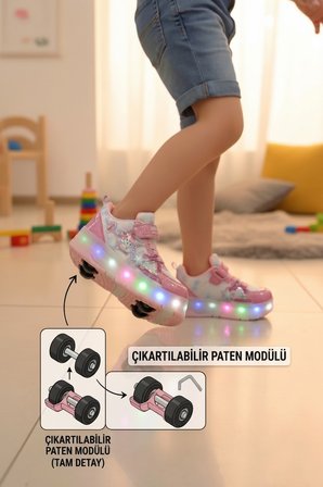 Enoch Çocuk Patenli Işıklı Tekerlekli Spor Ayakkabı & Rahat Cırt Cırtlı Kaykay Ayakkabı 4 Tekerli sneaker