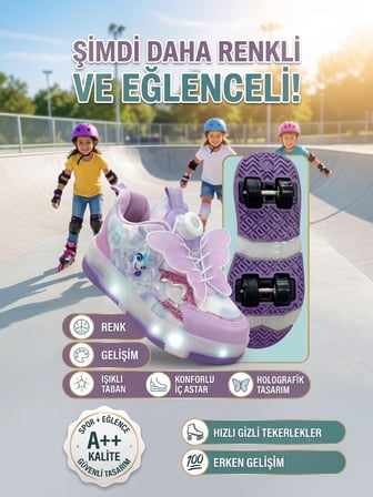 Enoch Kız Çocuk Kaykaylı Patenli Tekerlekli Otomatik Bağcıklı Işıklı Ortopedik Spor Ayakkabı