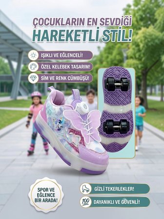 Enoch Kız Çocuk Kaykaylı Patenli Tekerlekli Otomatik Bağcıklı Işıklı Ortopedik Spor Ayakkabı
