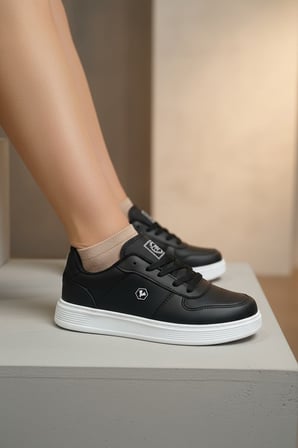 Enoch Yan Panelli Altıgen Amblem Detaylı Düz Tabanlı Bağcıklı Kadın Sneaker