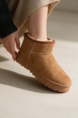 Enoch Kürklü İçi Yünlü Kapitone Dikiş Detaylı Tırtıklı Taban Kadın Ugg Model  Kar Botu