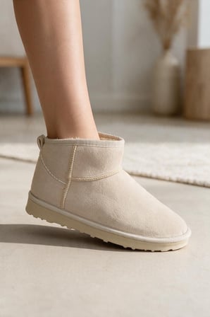 Enoch Kürklü İçi Yünlü İnce Taban Dikiş Detaylı Düz Taban Kadın Ugg Model Kar Botu
