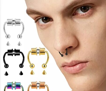 ROSE MIKNATISLI BURUN PİERCİNG FAKE PİERCİNG SAHTE SEPTUM PİERCİNG PASLANMAZ 316L CERRAHİ ÇELİK