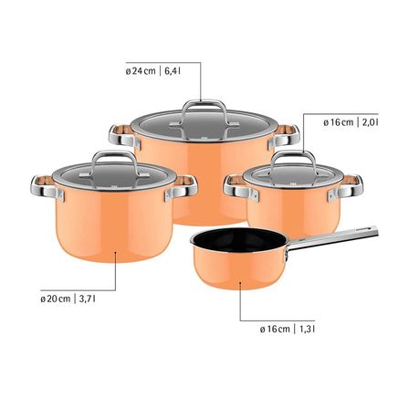 WMF Fusiontec Tencere Seti 4 Parça Papaya Turuncu
