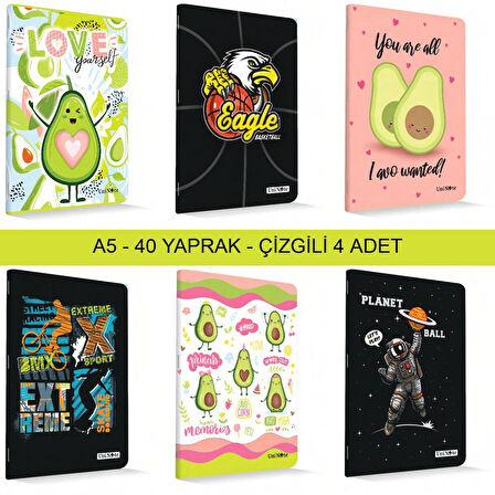 Çınar Uninote A5 40 Yaprak Karton Kapak Dikişli Defter Çizgili 4 Adet