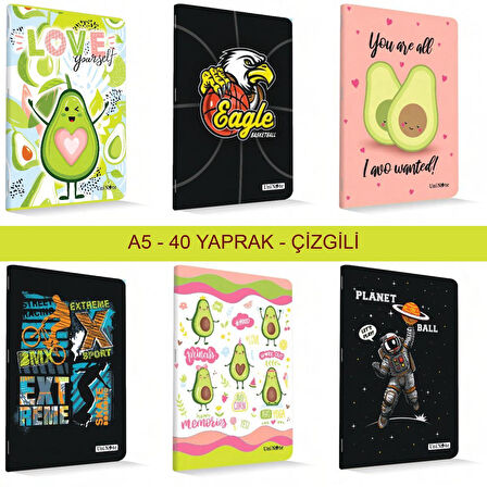 Çınar Uninote A5 40 Yaprak Karton Kapak Dikişli Defter Çizgili 4 Adet