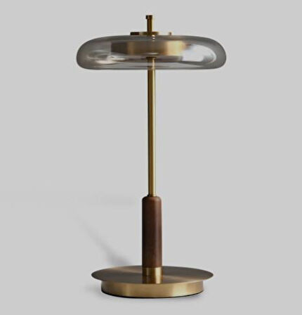 umienza Füme Camlı Masa Lambası – Eskitme Metal Gövde, Ahşap Metal Detaylı Modern Tasarım