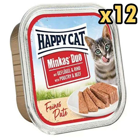 Happy Cat Minkas Duo Tavuk ve Sığır Etli Yetişkin Kedi Konservesi 100gr x 12 Adet