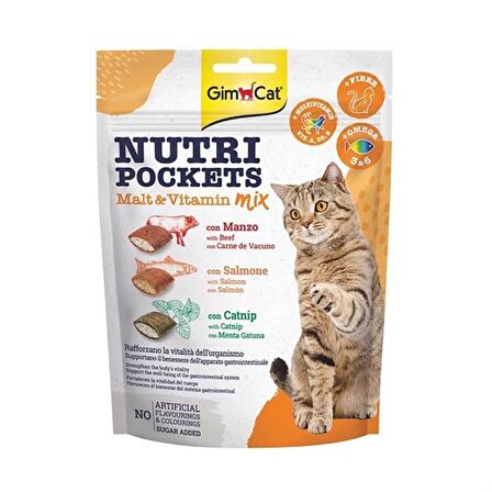 Gimcat Nutri Pockets Sığır Eti - Somon - Maydanozlu Granül Yetişkin Kedi Ödülü 150 g 