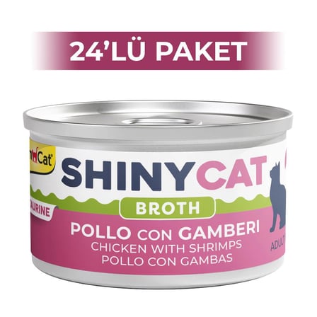 GimCat Shinycat Broth Sos İçinde Tavuklu ve Karidesli Kedi Konservesi 70 gr 24 Adet