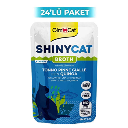 GimCat Shinycat Broth Sarı Yüzgeçli Ton Balığı Ve Kinoalı Pouch Konserve Kedi Maması 70 Gr (24 Adet)